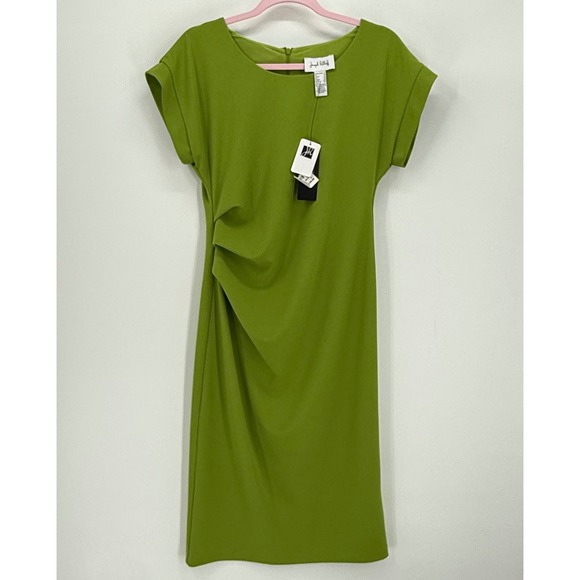 Joseph Ribkoff Greenery Side Ruched Sheath Dress 252023 Lime Green Womens 8 NEW